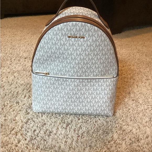 Michael Kors Light Gray MK Logo Backpack - Picture 1 of 3